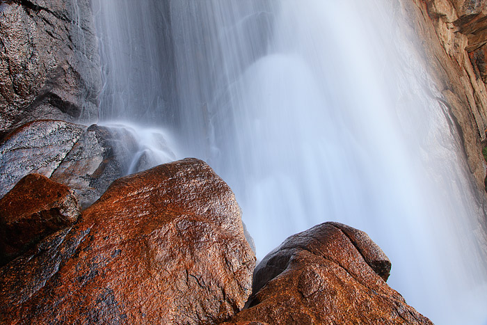 Water flowing over Ouzel Falls, Rocky Mountain National Park, Colorado. 