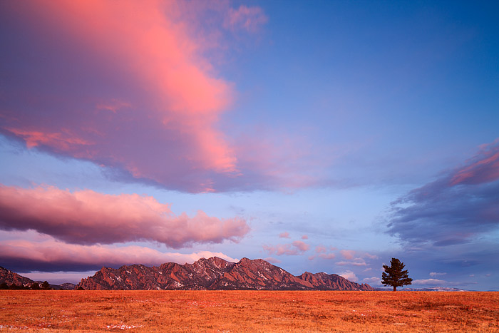 Boulder Flatirons at Sunrise on Open Space and Mountain Parks Property, Boulder