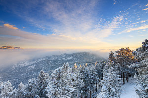 Cold air inversions have been commonplace the last month or so over Boulder. After a storm moves out, clouds and cold air remains over the plains and valley's. An expedition up Flagstaff Mountain gets one above the clouds for sunrise views like these. Technical Details: Canon EOS 1Ds III, 17mm TS-E F4