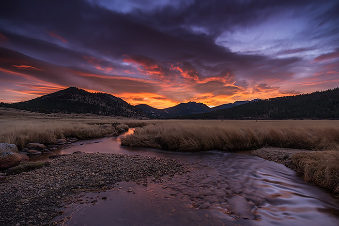 Sunrise this morning over Eagle Crest Mountain, The Big Thompson River and Moraine Park. To date the Nikon D810 has impressed me with its ability to handle scenes with high dynamic range like this one from this morning in Moraine Park. Technical Details: Nikon D810, Nikkor 18-35mm F3.5-4.5 ED lens 