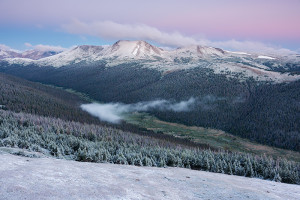 The Earth's shadow paints the sky over Specimen Mountain and The Poudre River in pastels after and August 19th snowstorm has coated the mountains and hillsides with snow. Techncial Details: Nikon D810, Nikkor 24-120mm F4 AF VR lens