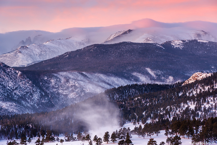 The prevailing pattern this winter in Rocky Mountain National Park has been without questions the wind. It's been a constant companion and although at times it can make photography difficult in Rocky, there are also times it creates unique conditions. Technical Details: Nikon D810, Nikkor 24-120mm F4 AF VR