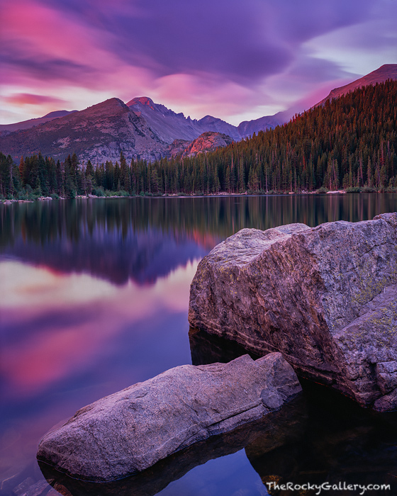 An amazing sunrise at Bear Lake looking towards 14,255 ft Longs Peak in Rocky Mountain National Park. Bear Lake which is located...