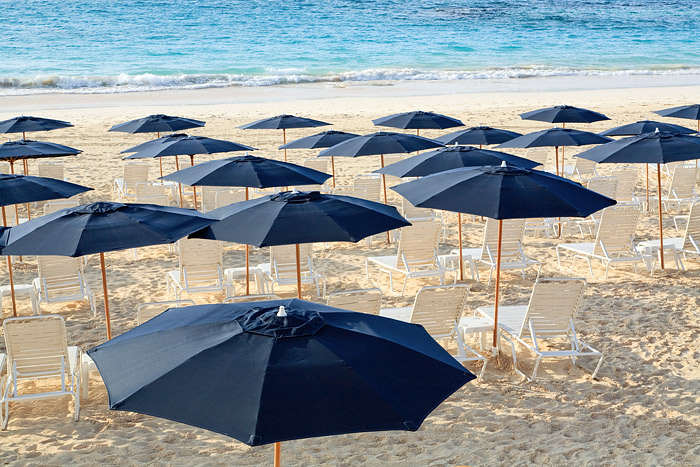 Umbrellas line the beach this morning at Elbow Beach, Bermuda.