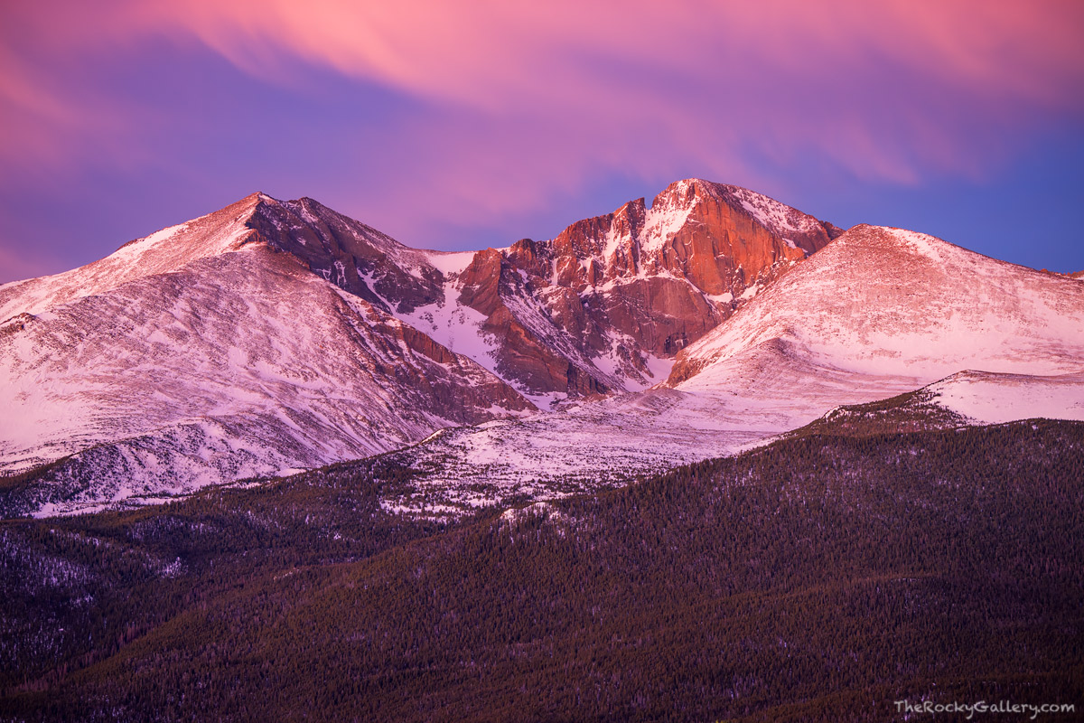 One of the most stunning views of Longs Peak and Mount Meeker is from the Twin Sisters locate directly across the Tahosa Valley...