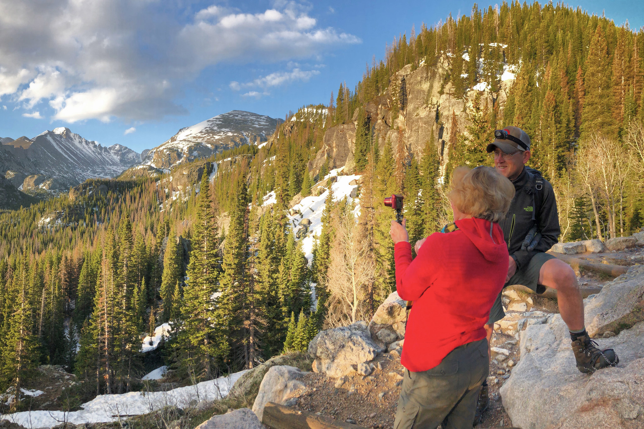 A Rocky Mountain National Park Photo Tour Client with Photographer Tom Mangan in the field in RMNP&nbsp;