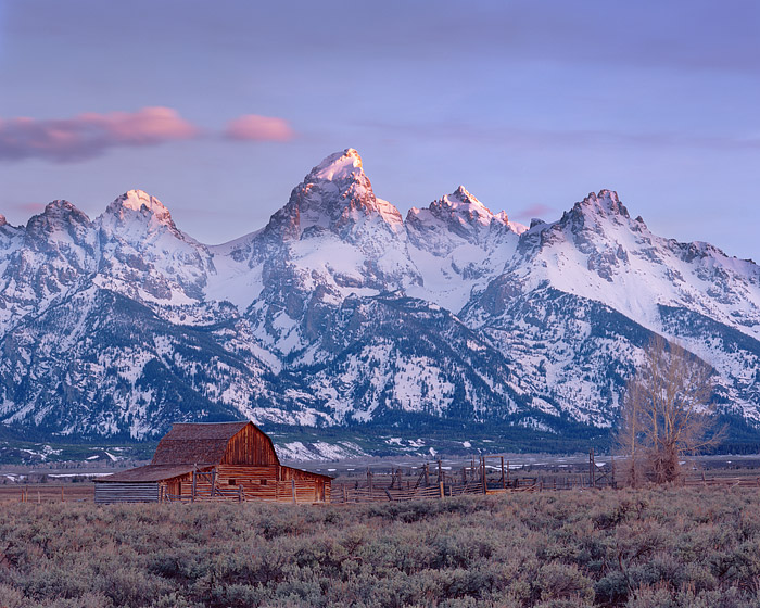 Moulton Barn frames the Grand Tetons from Mormon Row