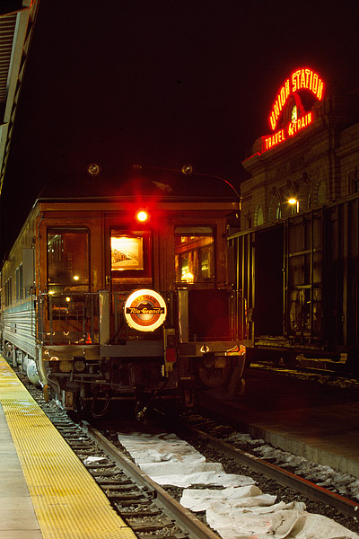 The Ski Train has completed is run from Denver to Winter Park and has just unloaded its passengers at Denver's Union Station....